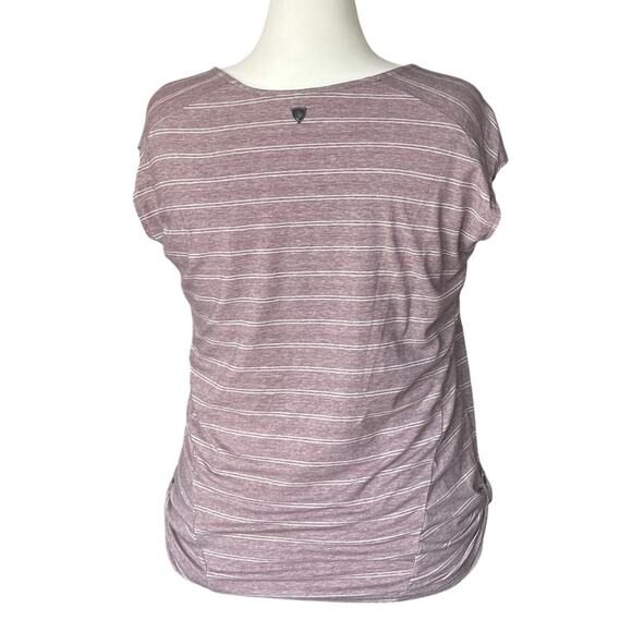 Kuhl Womens Laurel Short Sleeve Shirt Large Mauve Stripe Roll Tab Sides UPF 50 - Picture 3 of 9